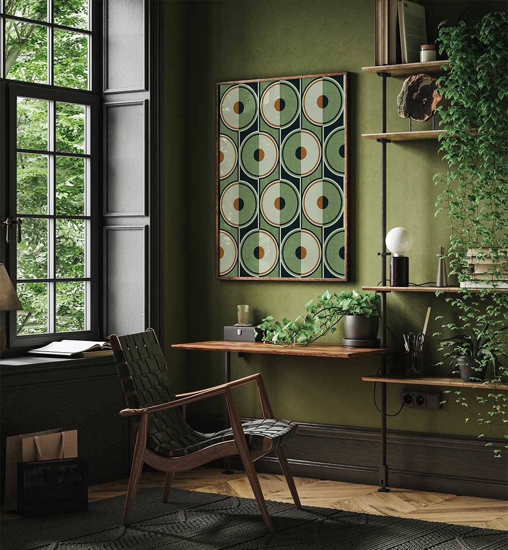 RETRO CIRCLES GREEN , GEOMETRIC ART PRINTS
