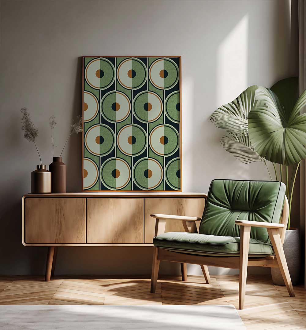 RETRO CIRCLES GREEN , GEOMETRIC ART PRINTS