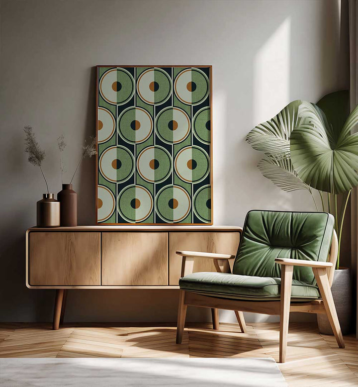 RETRO CIRCLES GREEN , GEOMETRIC ART PRINTS