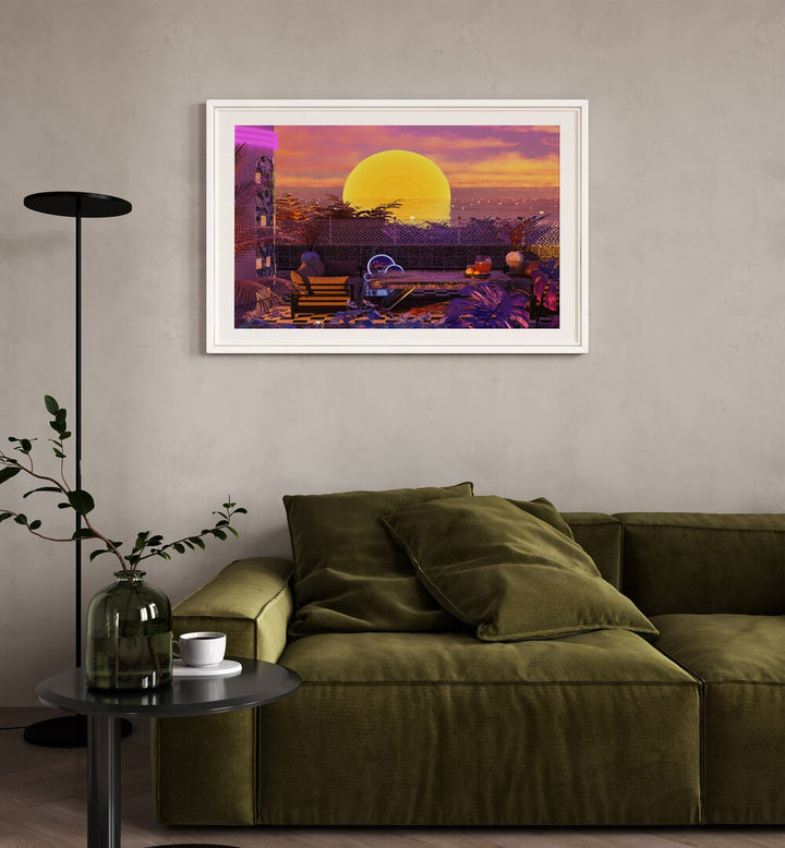 Stunning RETRO FUTURISM SUNSET, LANDSCAPE PAINTINGS by Cosmo Zach, blending vibrant colors and surreal design.