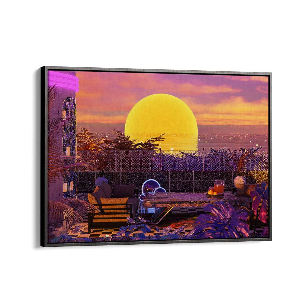 Stunning RETRO FUTURISM SUNSET, LANDSCAPE PAINTINGS by Cosmo Zach capture vibrant colors and surreal design.