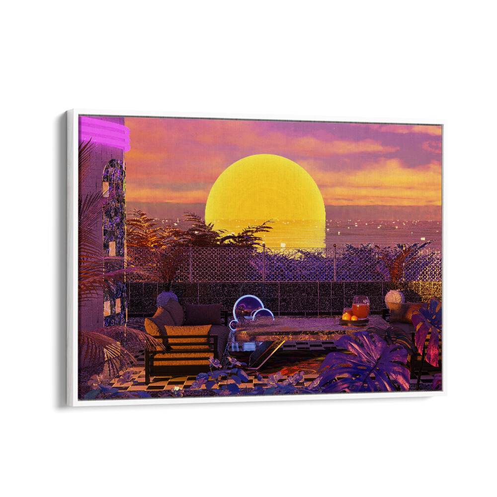 Surreal RETRO FUTURISM SUNSET landscape painting by Cosmo Zach, blending vibrant colors and modern design.