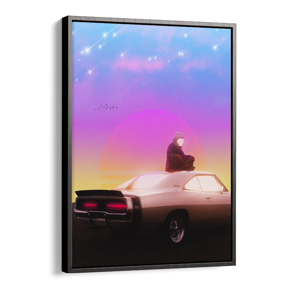 Retro Meditation, Surreal Art Prints by Ritvik Takkar blend vibrant colors and surreal elements for a tranquil ambiance.