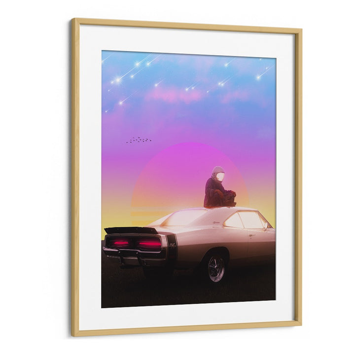 Retro Meditation, Surreal Art Prints by Ritvik Takkar, featuring a serene scene with vibrant colors and modern elegance.