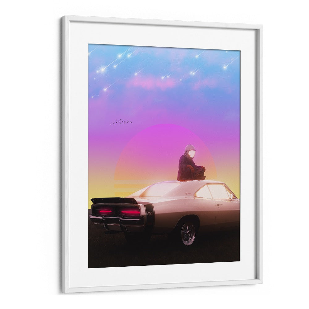Stunning RETRO MEDITATION, SURREAL ART PRINTS by Ritvik Takkar, blending surrealism and elegance in a framed artwork.