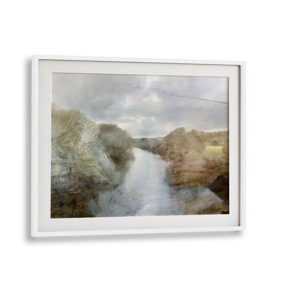 Stunning RIVER, LANDSCAPE PAINTINGS by Dan Hobday, showcasing serene nature in a white frame, perfect for any space.