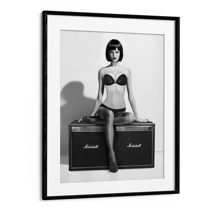 Bold black-and-white "ROCK THIS, PHOTOGRAPHY PRINTS" by David Drake, showcasing fashion and artistry in a sleek frame.