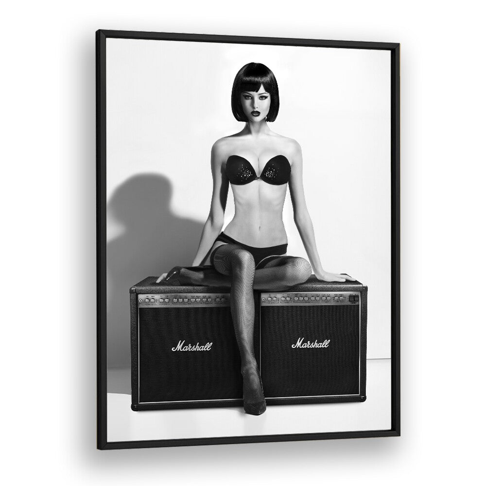 Stunning "Rock This" photography prints by David Drake feature a striking fashion pose against vintage amplifiers.