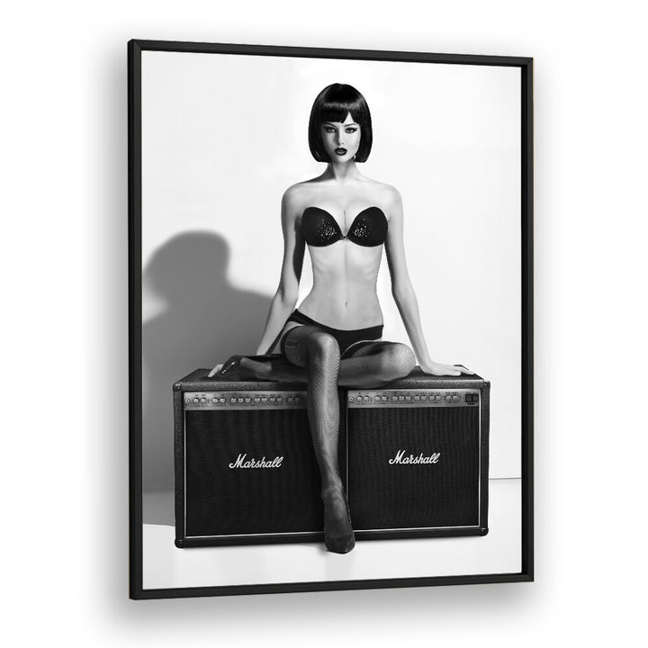 Stunning "Rock This" photography prints by David Drake feature a striking fashion pose against vintage amplifiers.