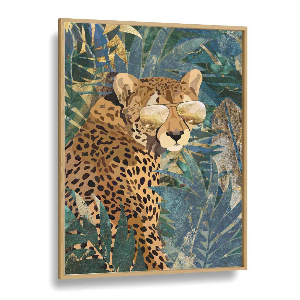 Rockstar Cheetah in the Jungle, Animal Paintings, showcases a stylish cheetah with sunglasses among lush greenery.