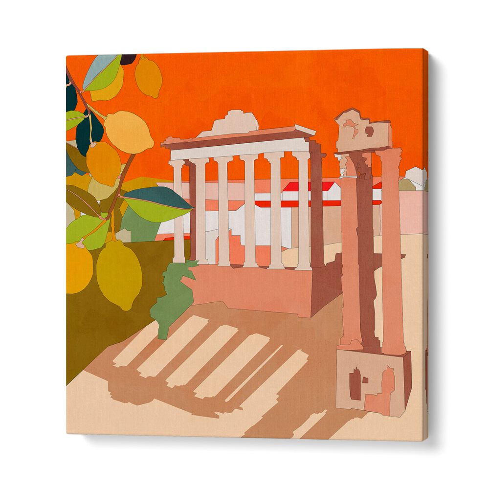 Vibrant ROME, LANDSCAPE PAINTINGS by Ana Rut Bre showcase stunning architectural beauty against a bold backdrop.