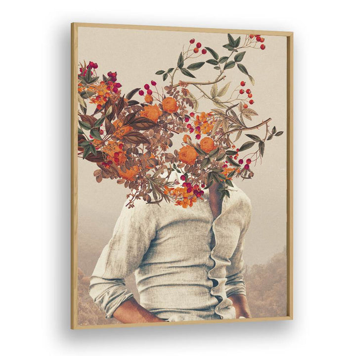 Vibrant floral artwork merging with a figure, showcasing ROOTS BRIGHT, SURREAL ART PRINTS by Frank Moth.