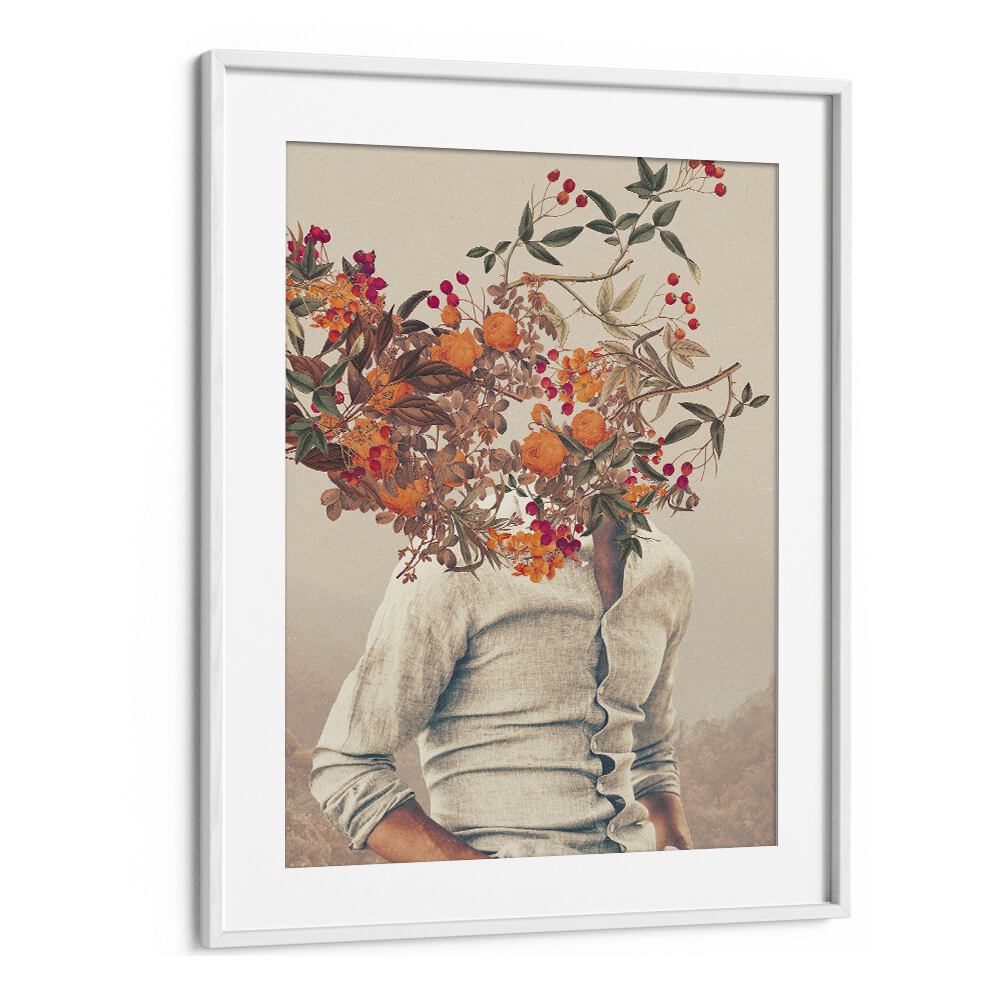 Framed ROOTS BRIGHT, SURREAL ART PRINTS by Frank Moth showcases a vibrant, surreal floral design.