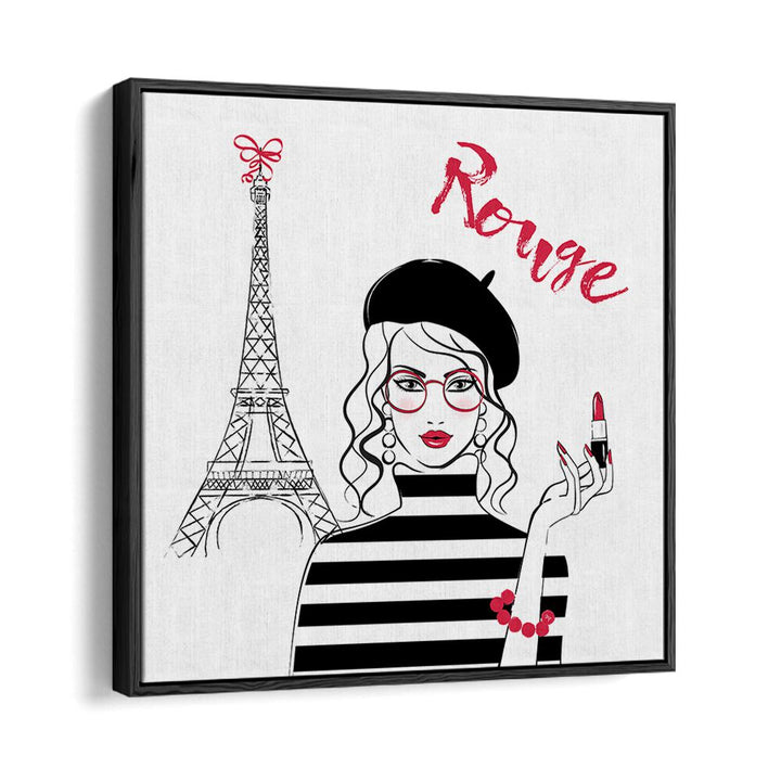 Stylish ROUGE, FASHION POSTERS featuring a chic woman with the Eiffel Tower, perfect for elevating your space.