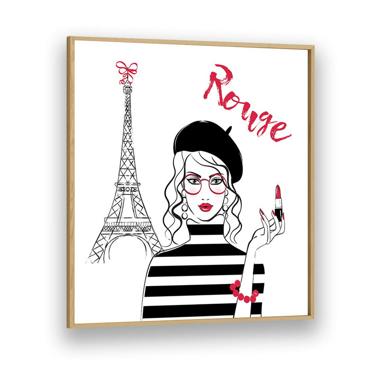 Stylish ROUGE, FASHION POSTERS featuring a chic woman by the Eiffel Tower, perfect for elevating your decor.
