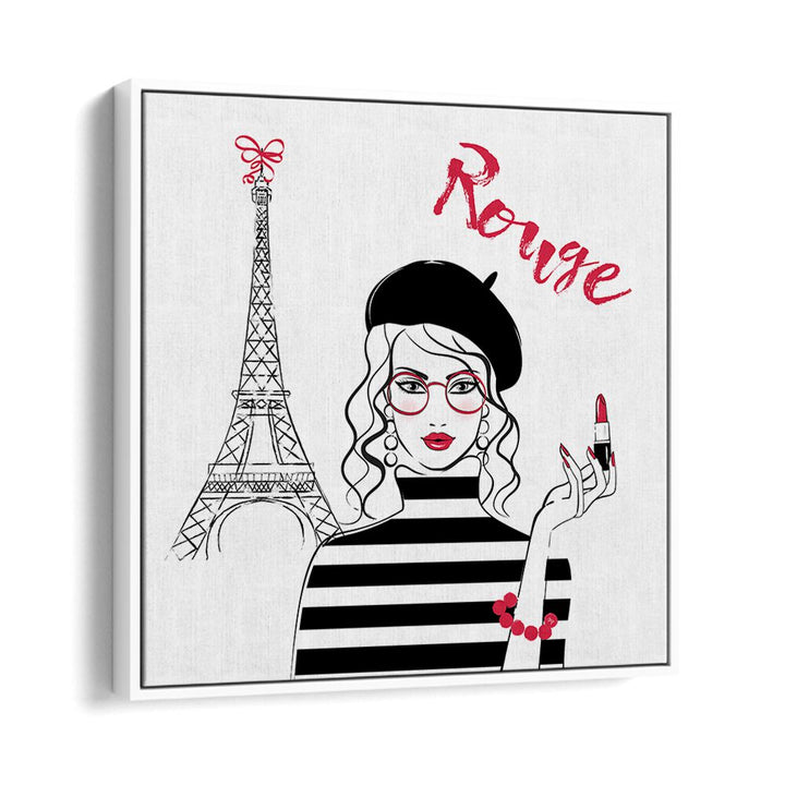 Chic ROUGE, FASHION POSTERS featuring a stylish woman with the Eiffel Tower, perfect for elevating your decor.