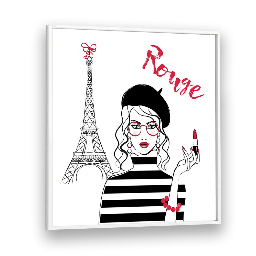 Elegant ROUGE, FASHION POSTERS by Martina feature a chic woman with the Eiffel Tower, perfect for any stylish space.