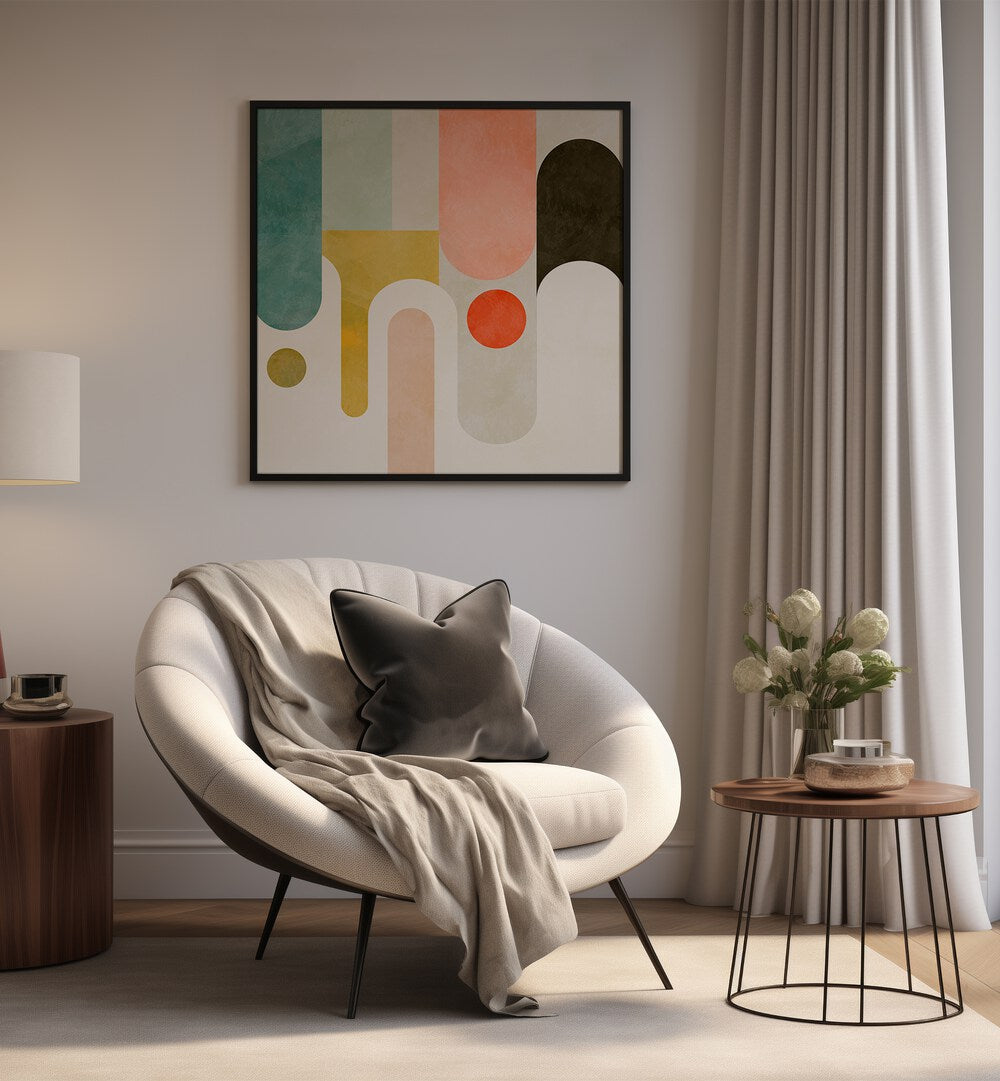 Transform your space with RUNDE SHAPES KOPIE, ABSTRACT PAINTINGS by Ana Rut Bre, featuring vibrant geometric forms.