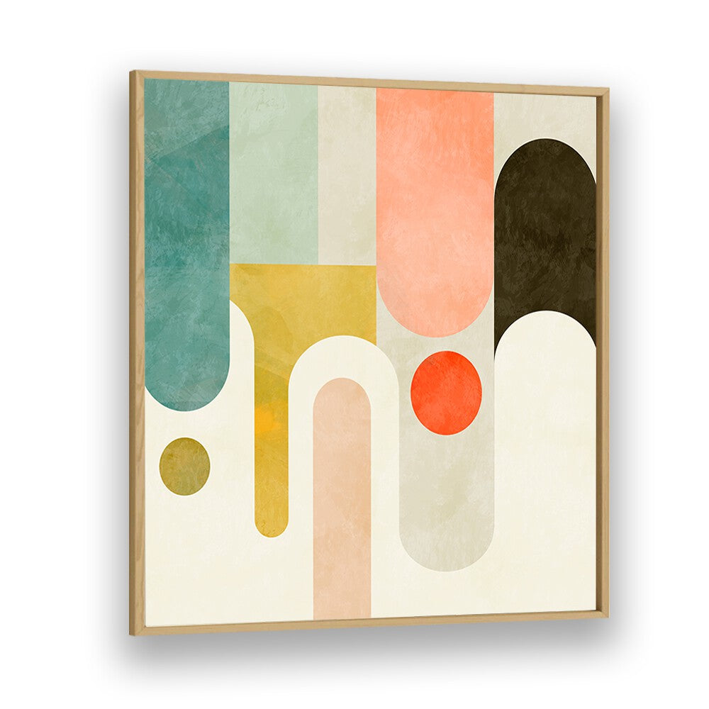 Captivating Runde Shapes Kopie, abstract paintings by Ana Rut Bre, framed in oak, perfect for transforming your space.