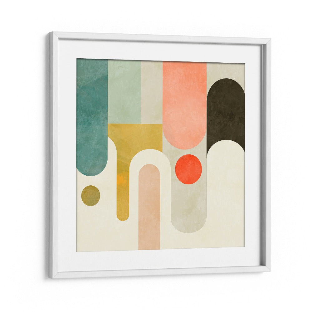 Runde Shapes Kopie, abstract paintings by Ana Rut Bre, showcase vibrant colors in a stylish white frame.
