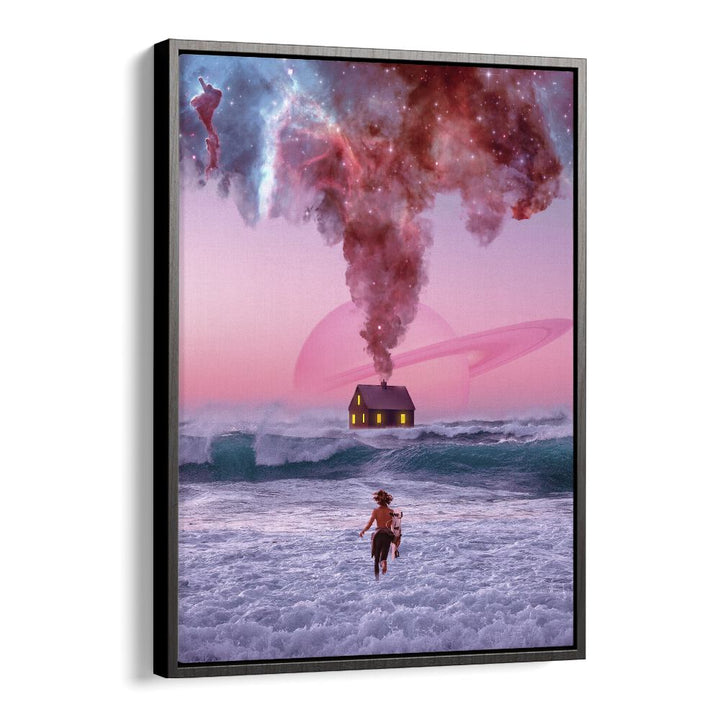 Surreal art print "Running Back To You" by Ritvik Takkar features a dreamlike ocean scene with vibrant colors.