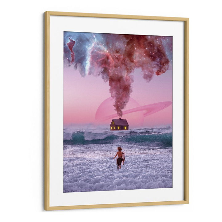 Surreal art print "RUNNING BACK TO YOU" by Ritvik Takkar, featuring a dreamlike ocean scene and vibrant colors.