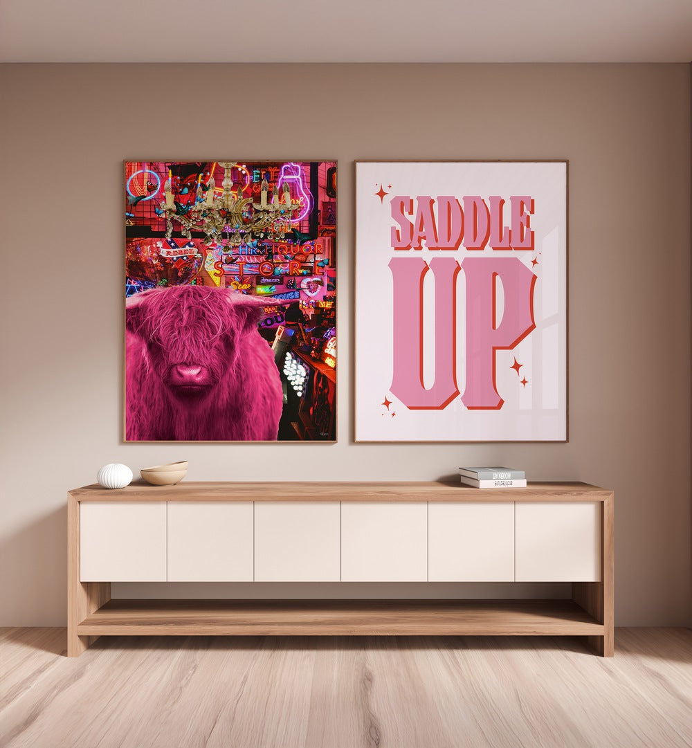 Vibrant SADDLE UP SET, SET OF 2 PAINTINGS adds playful energy to any modern space. Perfect for your decor!