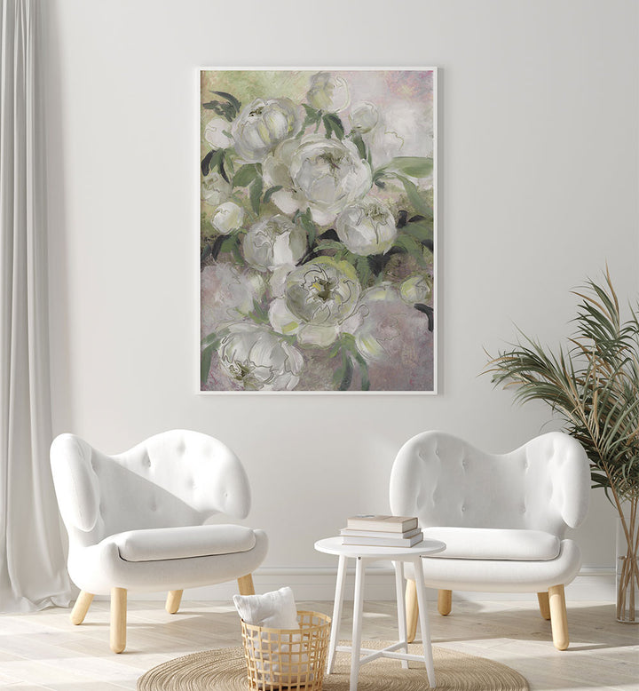 SADY PAINTERLY FLORALS IN GREEN , FLORAL FLOWER PAINTINGS