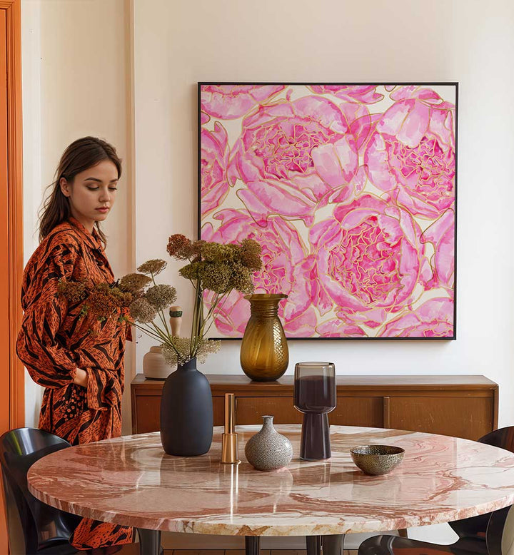 SALLY'S PEONIES PATTERN , FLORAL FLOWER PAINTINGS