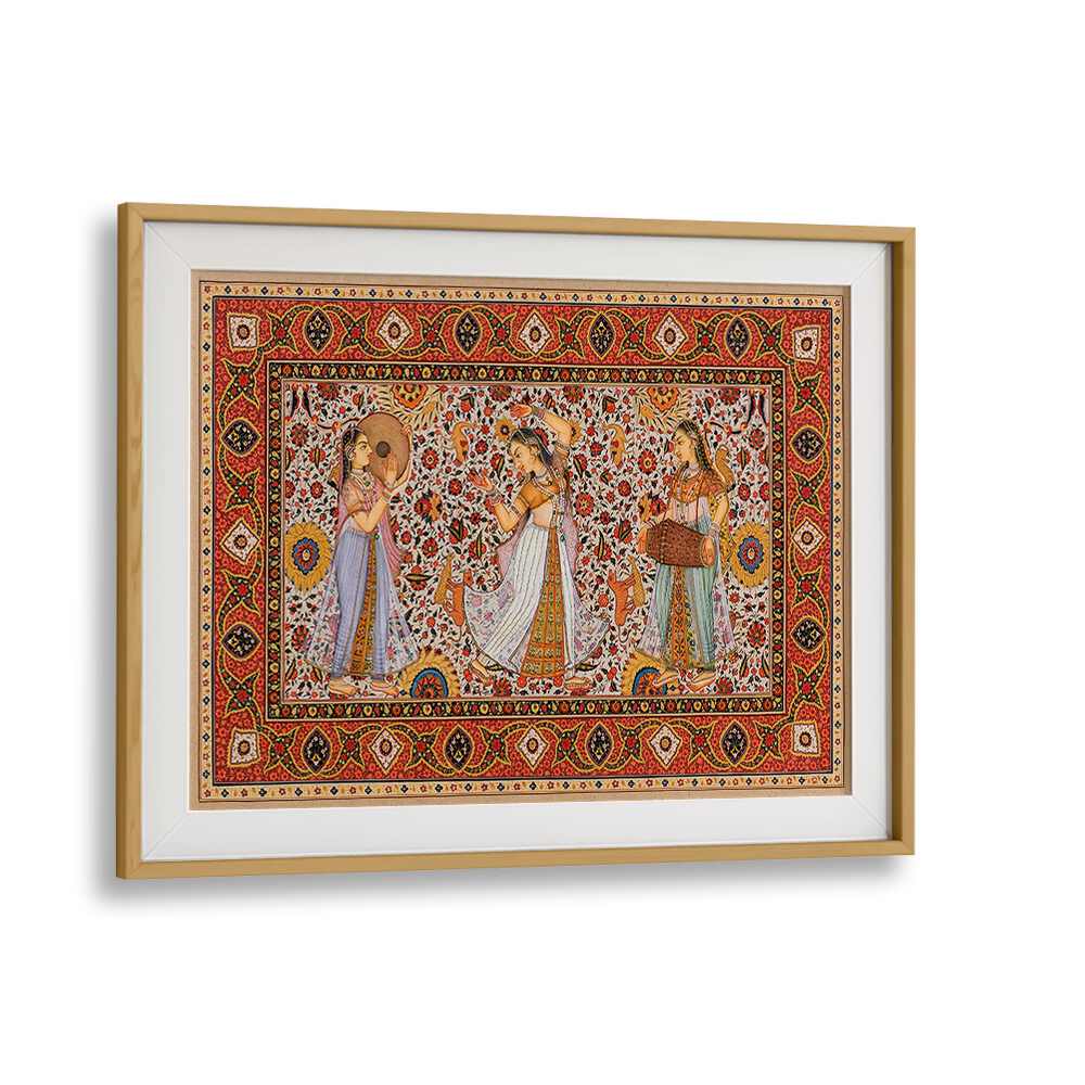 SAMSARA SYMPHONY, INDIAN ART PAINTINGS showcase exquisite Jaipuri craftsmanship in an elegant oak wood frame.