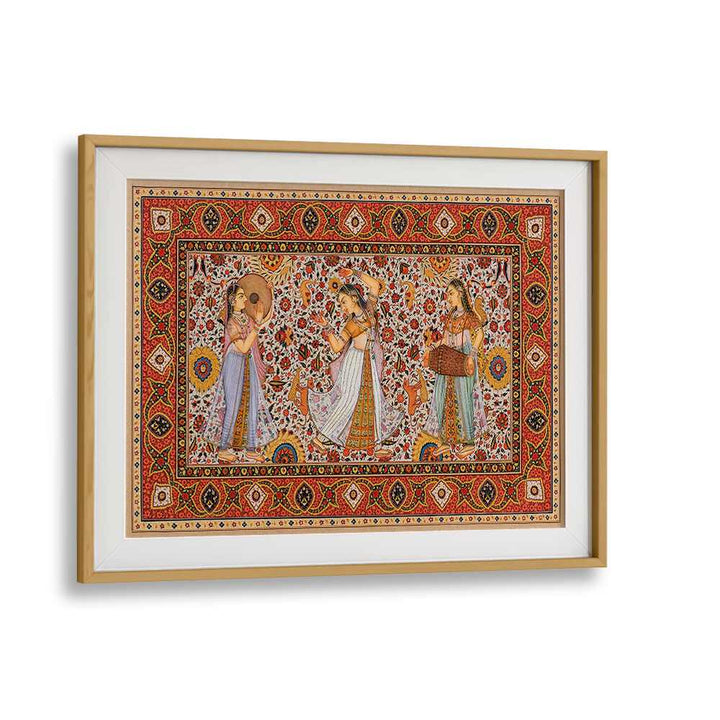 SAMSARA SYMPHONY, INDIAN ART PAINTINGS showcase exquisite Jaipuri craftsmanship in an elegant oak wood frame.