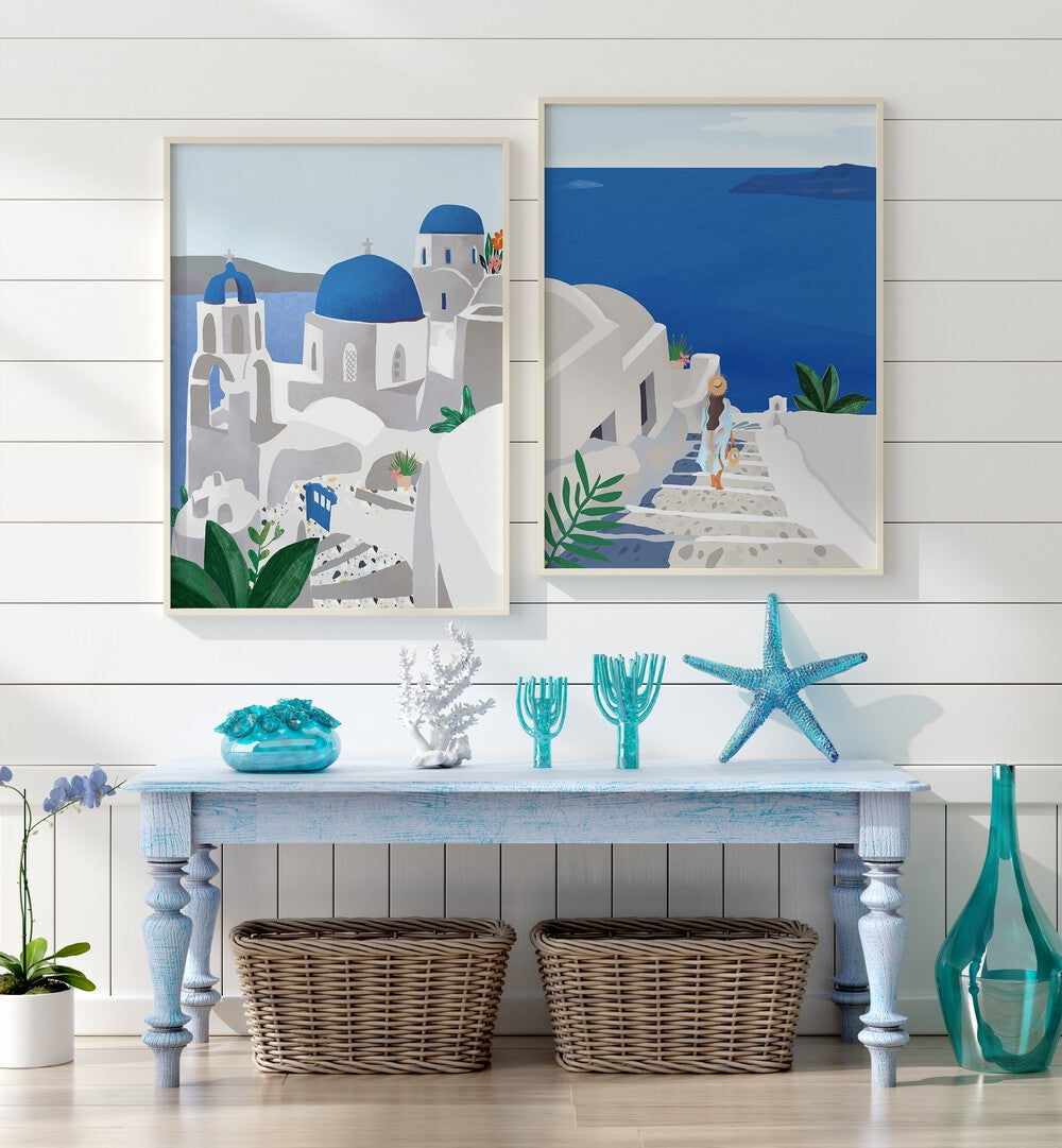 Elevate your decor with the SANTORINI SEASIDE SPLENDOR SET, SET OF 2 PAINTINGS showcasing coastal beauty.