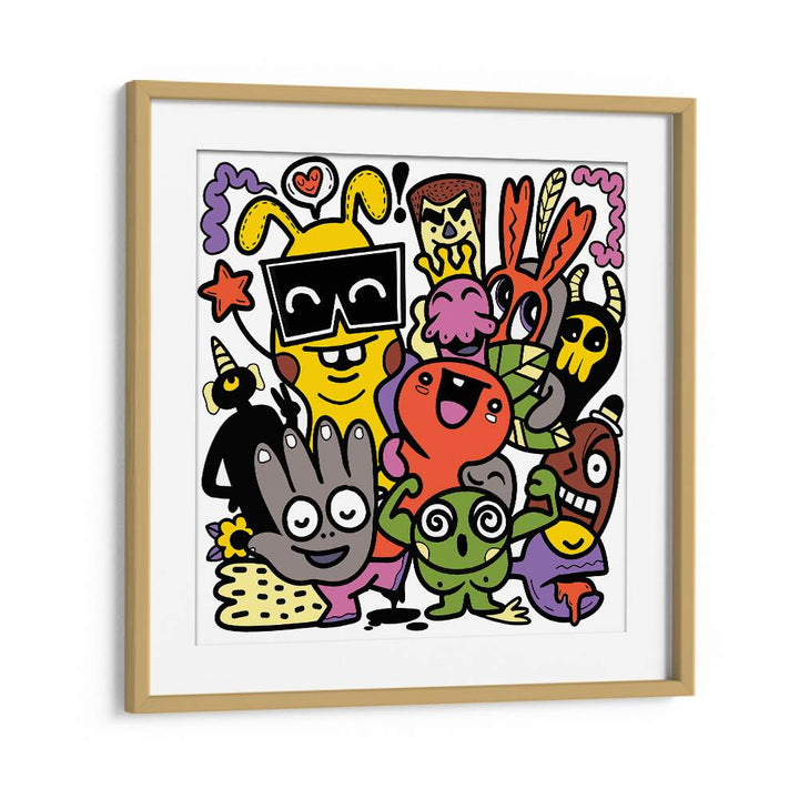 Scribble Snippets Doodle Art Artwork in Oak Wood Frame With Mount