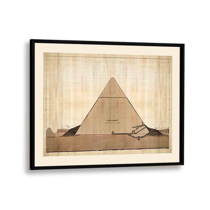 Elegant SECTION OF THE ENTRANCE OF THE SECOND PYRAMID OF GHIZEH, EGYPTIAN ART PAINTINGS in a sleek black frame.