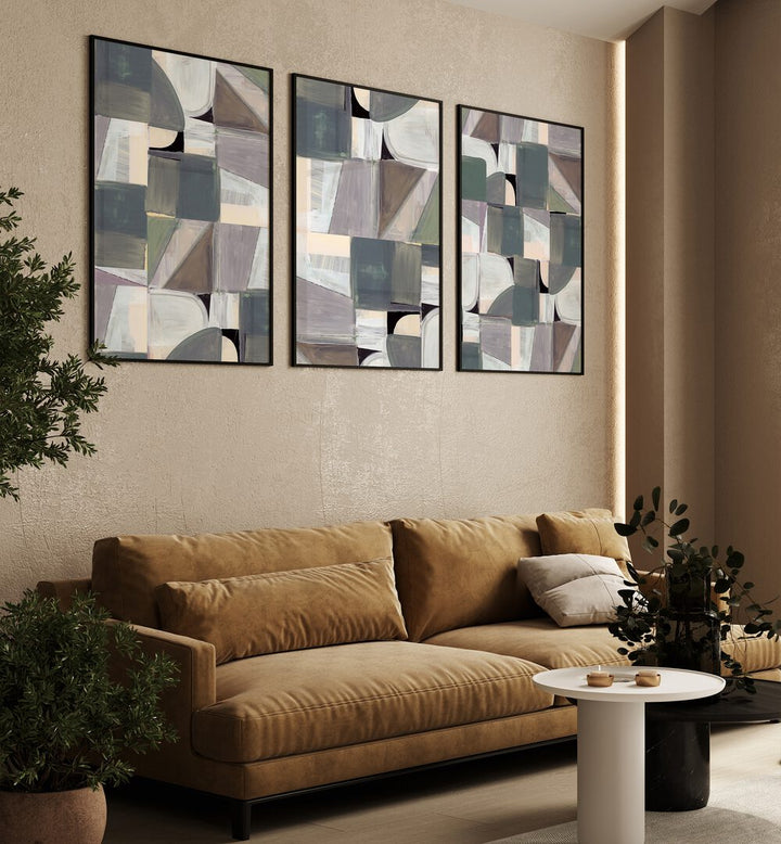 Elevate your decor with the ABSTRACT DESATURATE SET, SET OF 3 PAINTINGS featuring muted tones and elegant forms.