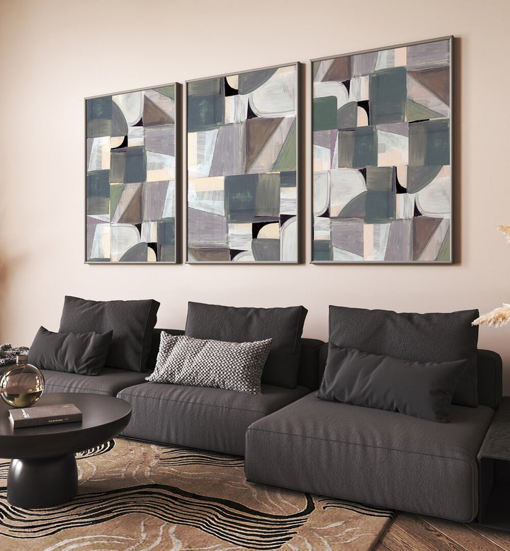 Elevate your home decor with the ABSTRACT DESATURATE SET, SET OF 3 PAINTINGS featuring muted tones and abstract forms.