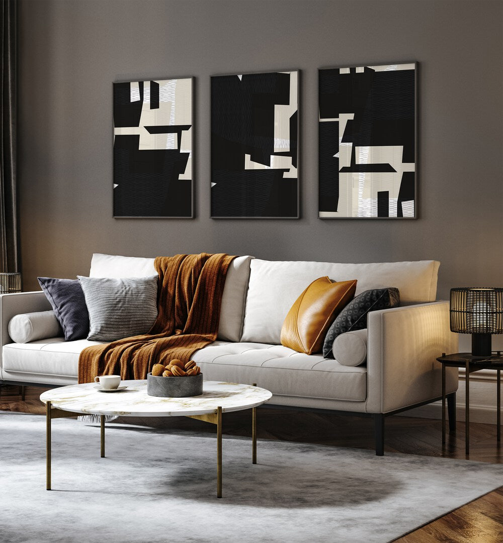 Stylishly enhance your home with the MINIMALIST WOVEN TEXTILE SET, SET OF 3 PAINTINGS for modern elegance.