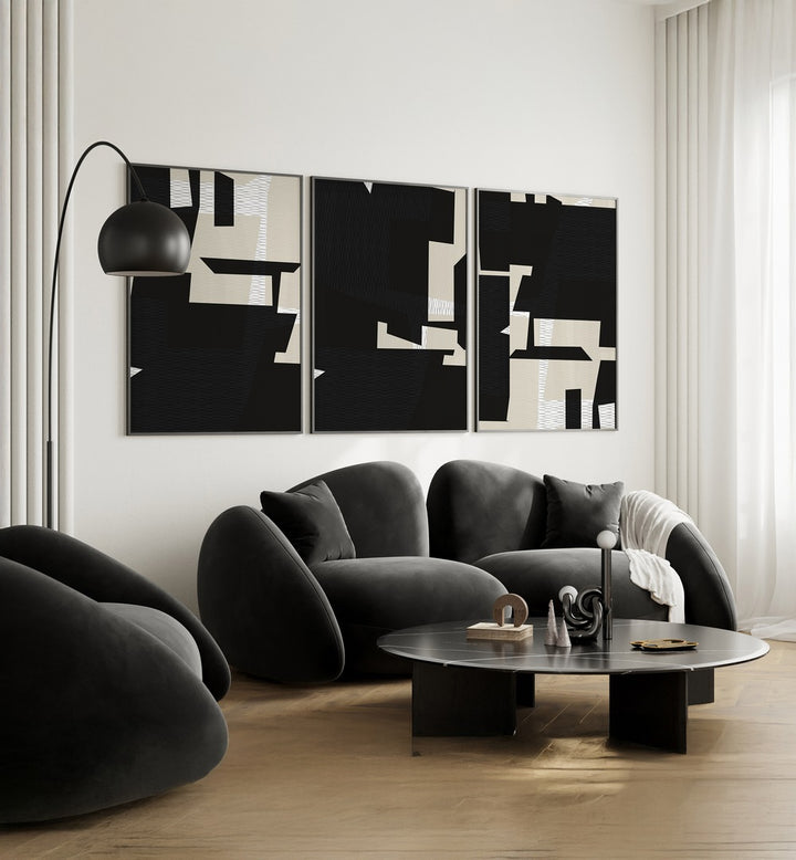 Elevate your decor with the MINIMALIST WOVEN TEXTILE SET, SET OF 3 PAINTINGS, adding elegance to any space.
