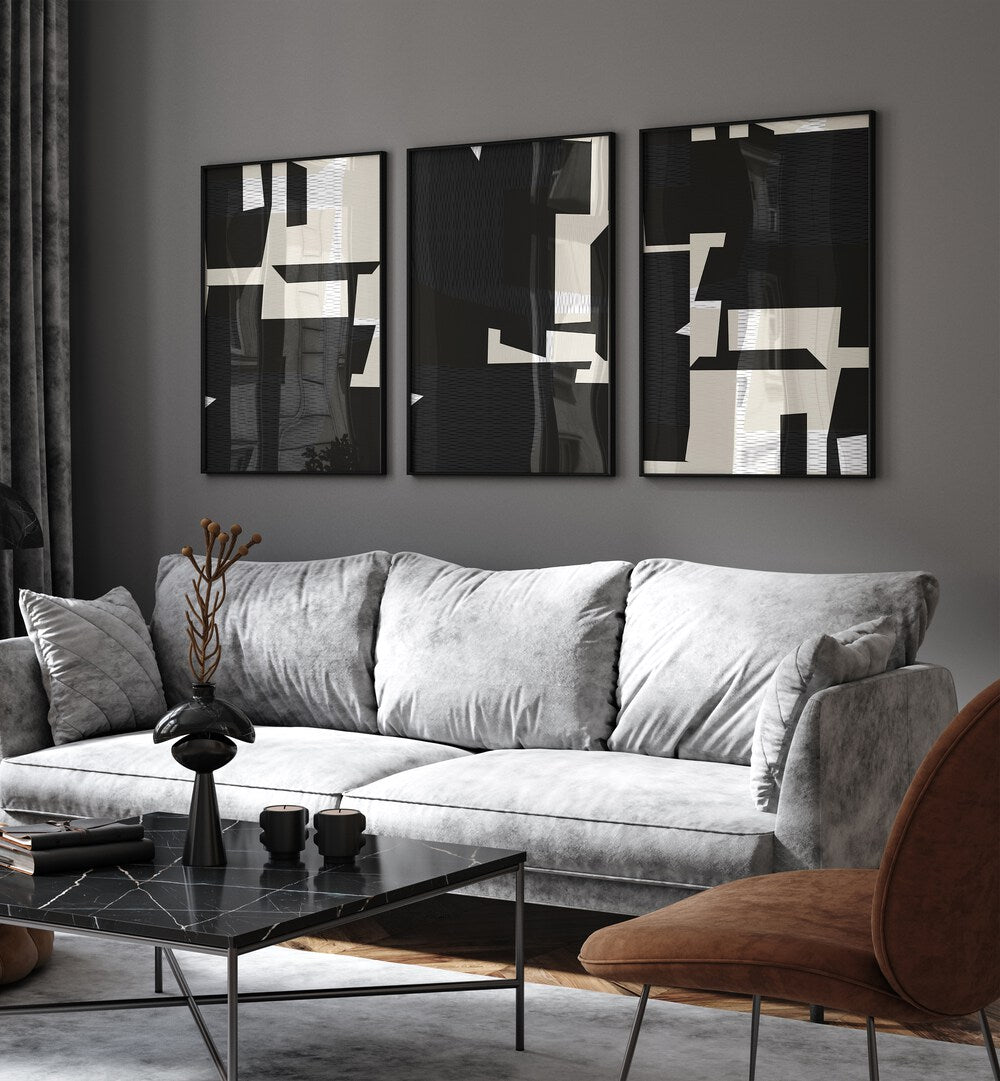 Elevate your decor with the MINIMALIST WOVEN TEXTILE SET, SET OF 3 PAINTINGS, perfect for modern living spaces.