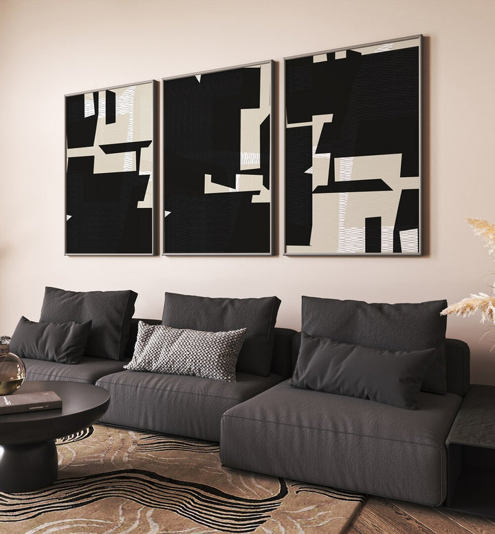Enhance your decor with the MINIMALIST WOVEN TEXTILE SET, SET OF 3 PAINTINGS, perfect for modern living spaces.