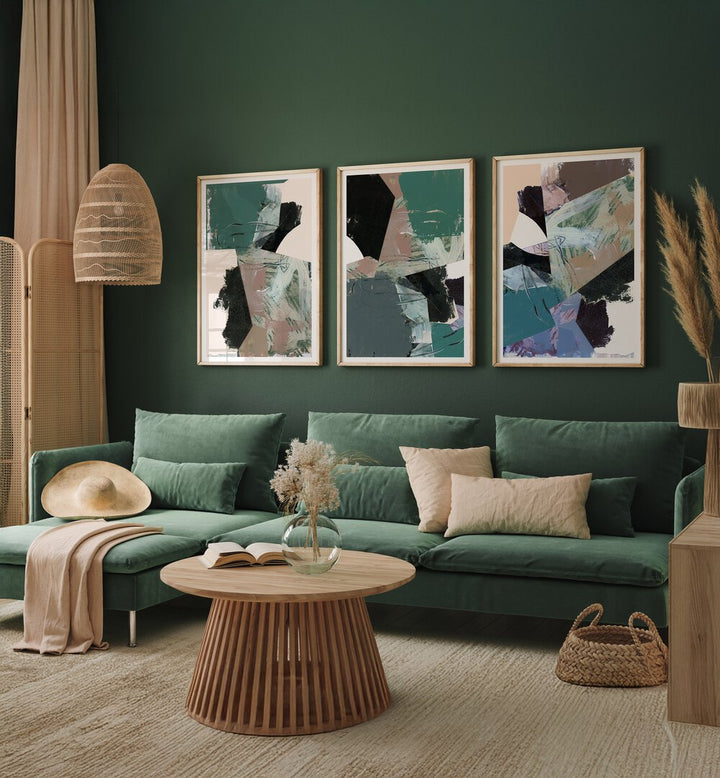 Elevate your decor with the BLUE BLACK NEUTRAL SET, SET OF 3 PAINTINGS, perfect for transforming living spaces.