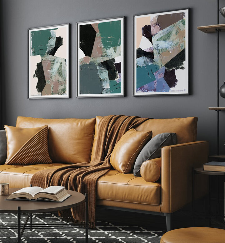 Elevate your decor with the BLUE BLACK NEUTRAL SET, SET OF 3 PAINTINGS, adding style to any living space.