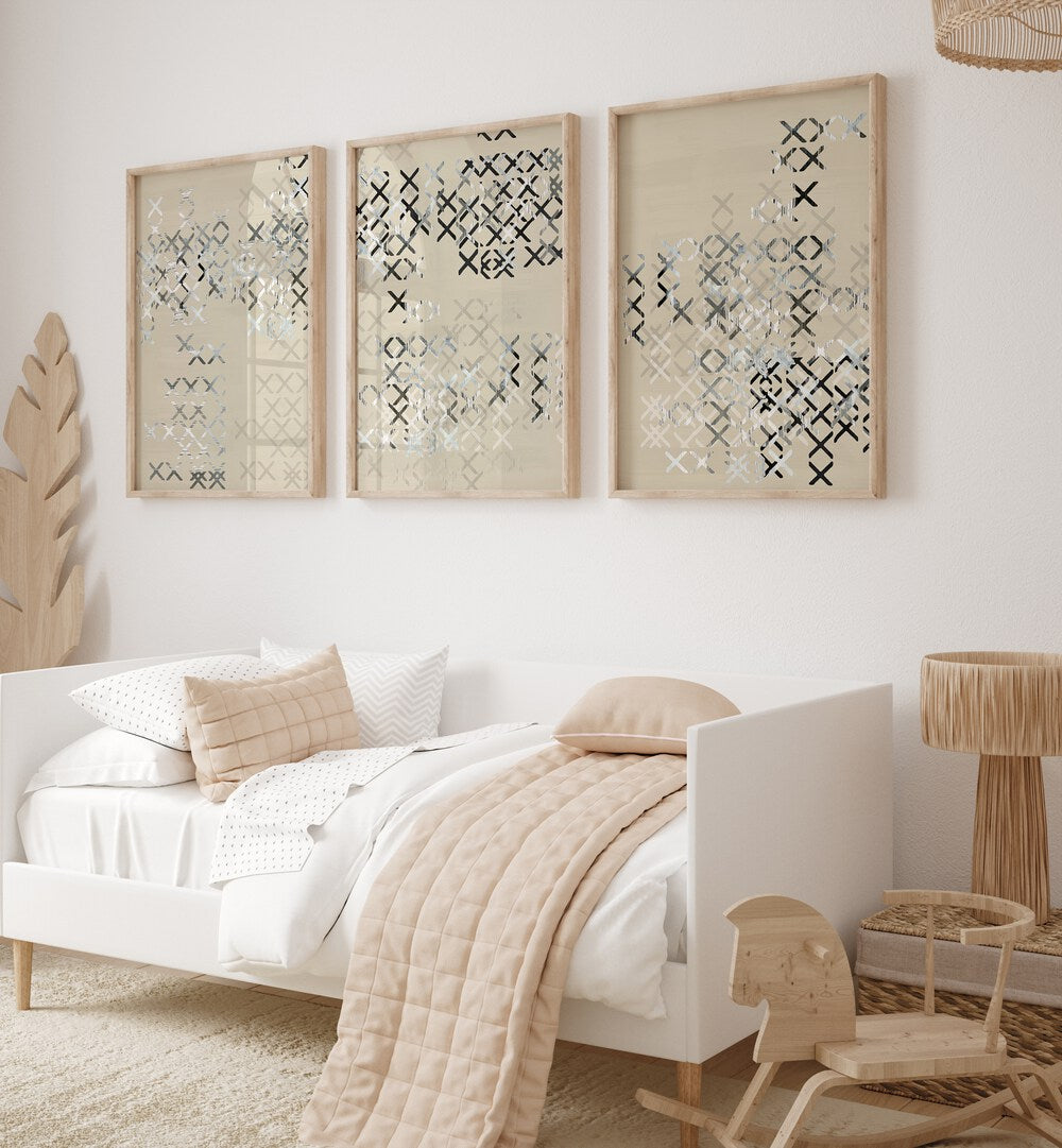 Elevate your decor with the MINIMAL X COMPOSITION SET, SET OF 3 PAINTINGS, perfect for modern interiors.