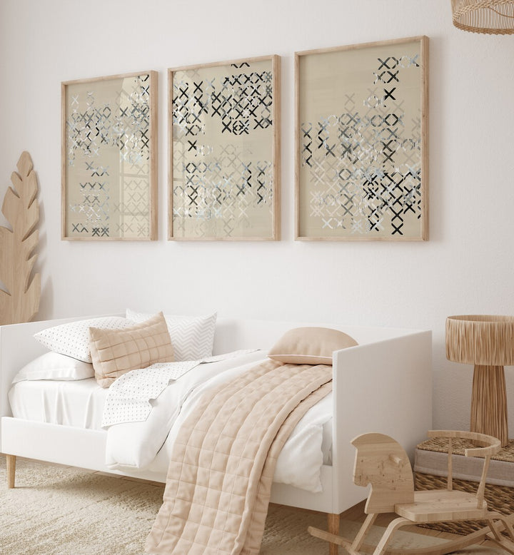 Elevate your decor with the MINIMAL X COMPOSITION SET, SET OF 3 PAINTINGS, perfect for modern interiors.