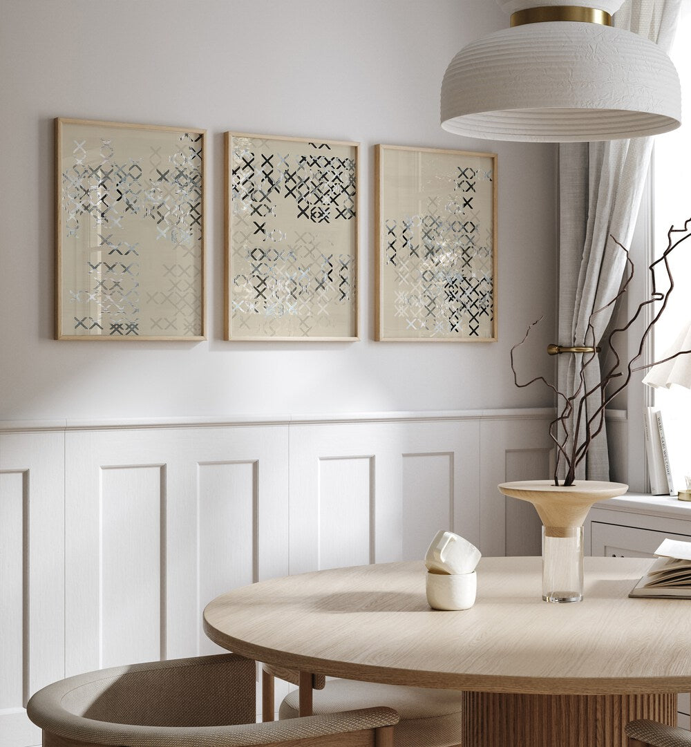 Elevate your decor with the MINIMAL X COMPOSITION SET, SET OF 3 PAINTINGS, showcasing modern elegance in any space.