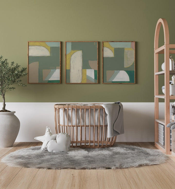 Elevate your space with the OLIVE GREEN ABSTRACT SET, SET OF 3 PAINTINGS, showcasing modern elegance and artistry.