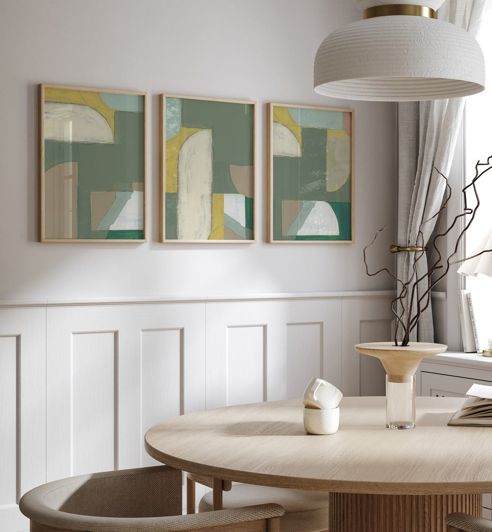 Elevate your decor with the OLIVE GREEN ABSTRACT SET, SET OF 3 PAINTINGS, perfect for modern living spaces.