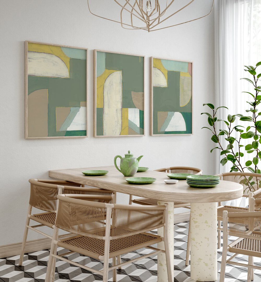 Elevate your decor with the OLIVE GREEN ABSTRACT SET, SET OF 3 PAINTINGS, perfect for modern living spaces.