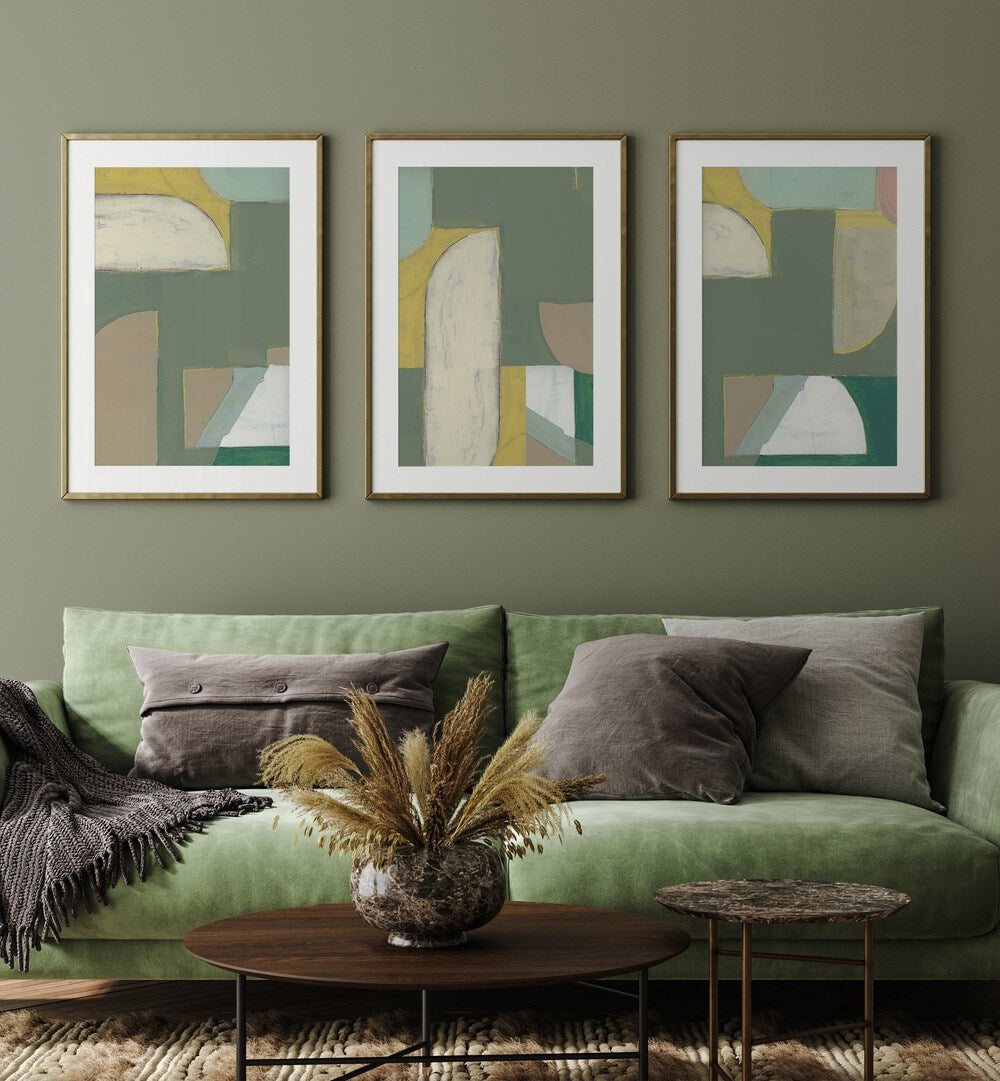 Enhance your decor with the OLIVE GREEN ABSTRACT SET, SET OF 3 PAINTINGS, perfect for modern elegance.