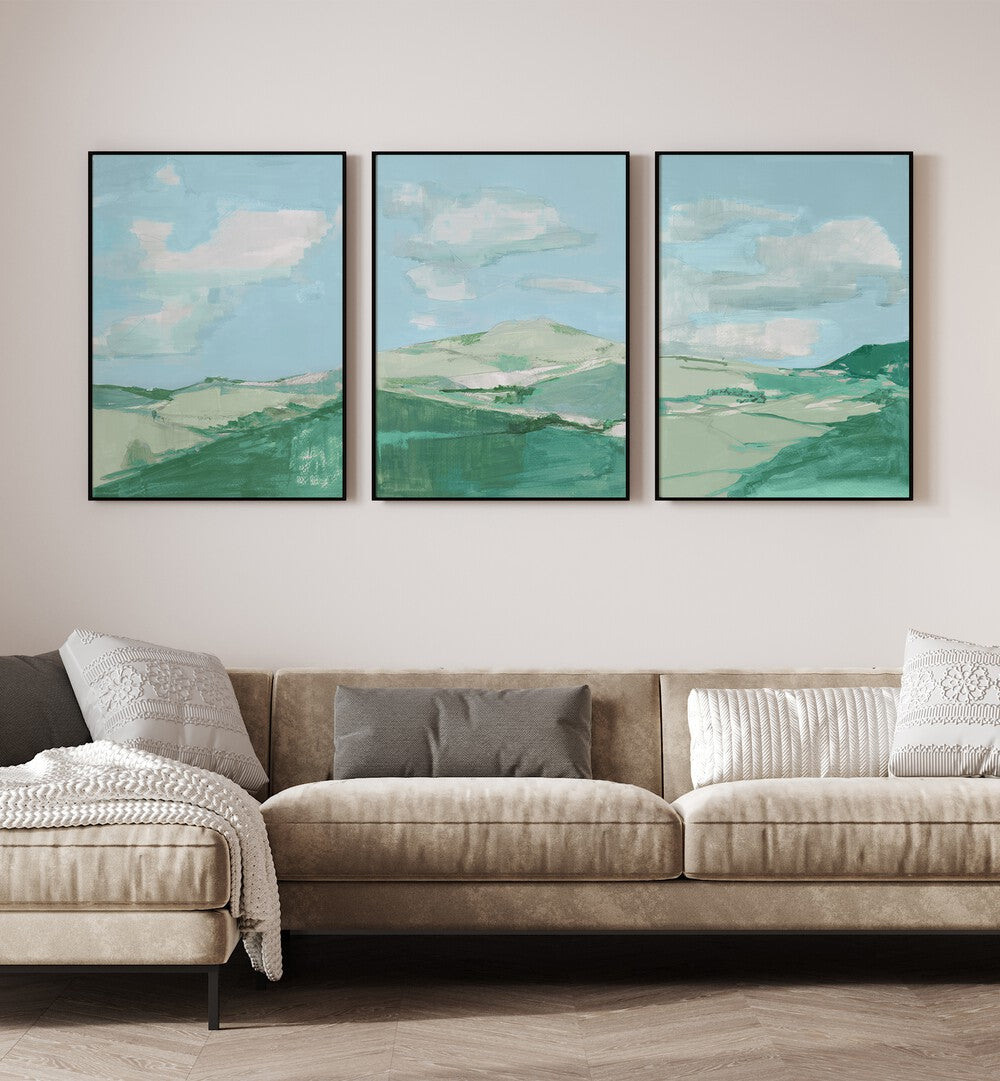 Transform your space with the TRANQUIL TERRAIN SET, SET OF 3 PAINTINGS showcasing serene landscapes.